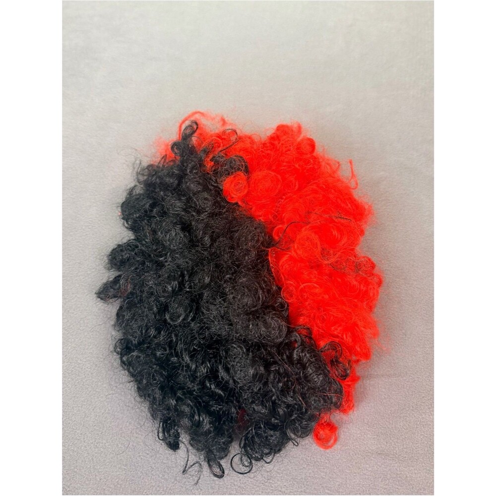 Black and Red Curly Adult Size Wig- Sports Fans/ Costumes/ Fun/ Festive- Unisex